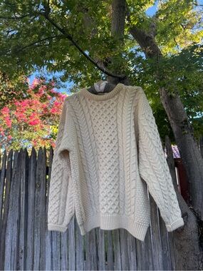 Vintage L.L.Bean Made in Ireland 100% Wool Aran Fisherman Sweater